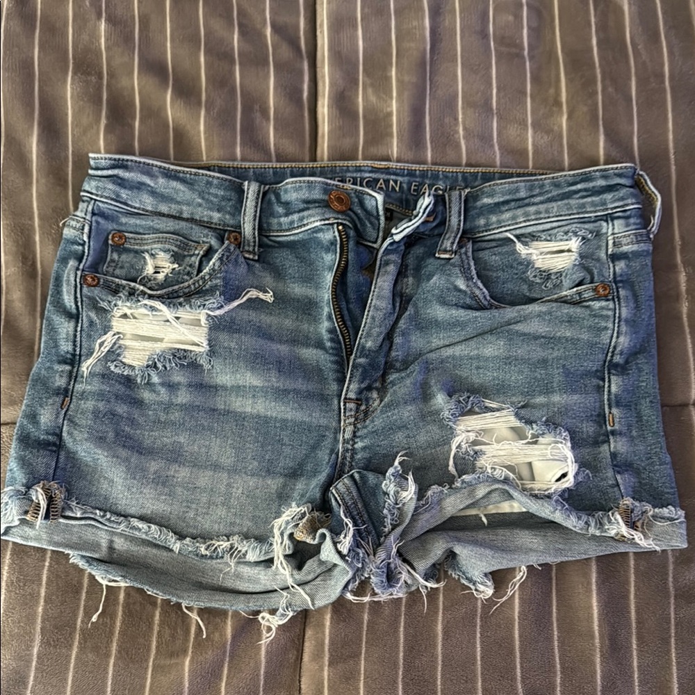 American Eagle Outfitters Blue Distressed Jean Shorts
